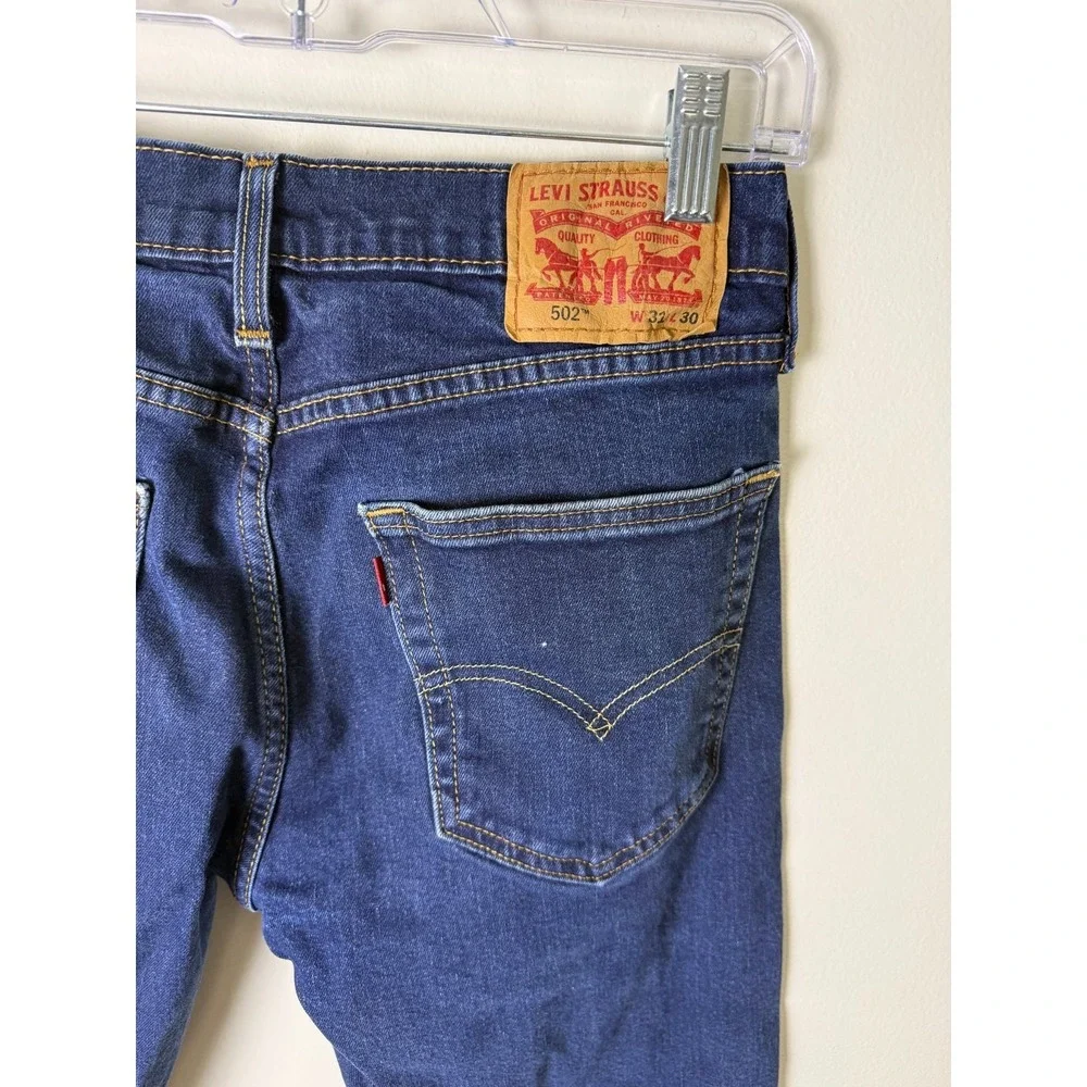 Levi's 502 Tapered Leg Jeans Dark Wash Denim Casual Mens 30x27 (32x30) Blue